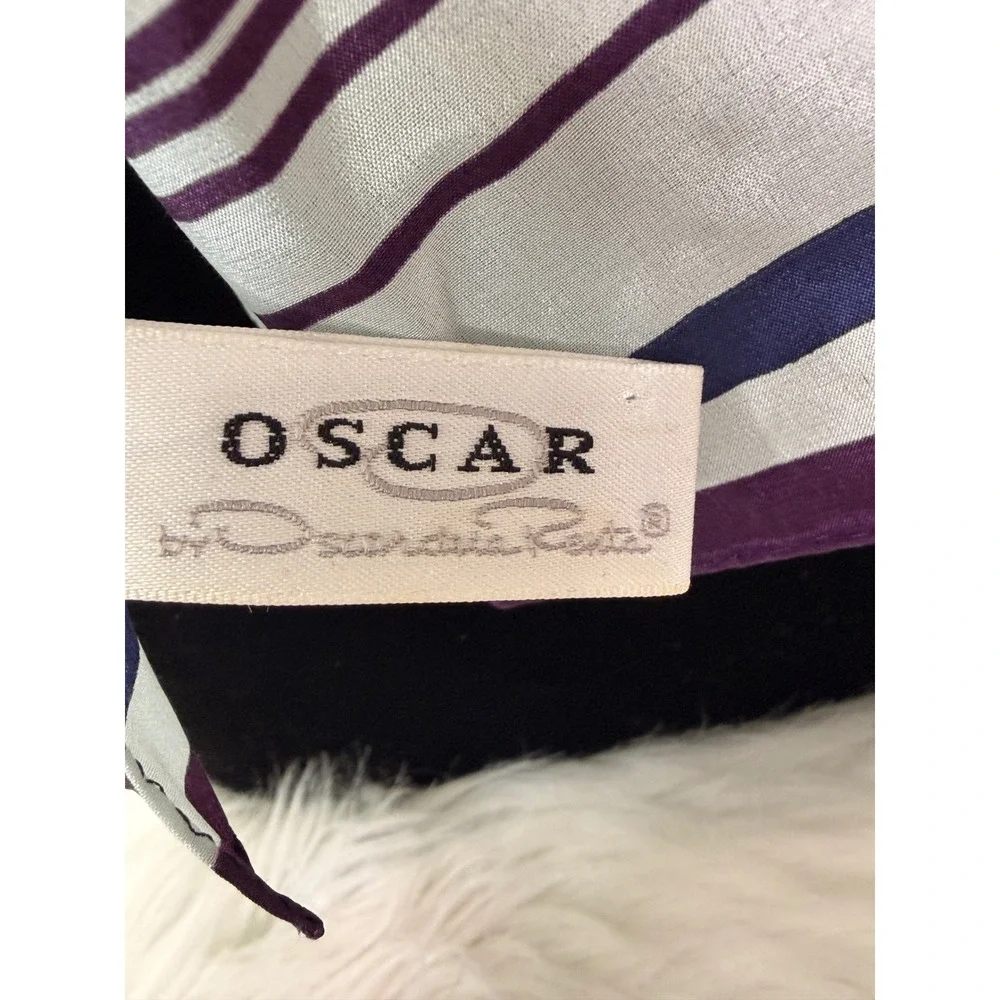 Oscar by Oscar de la Renta Silk Scarf Blue Floral Striped Square Large Poppy